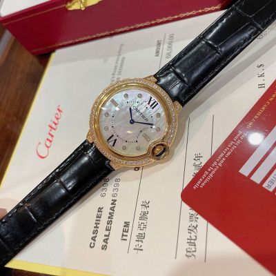 Cartier 36MM Pearl Color Dial Quartz Movement Black/Red Bracelet Women's Watch